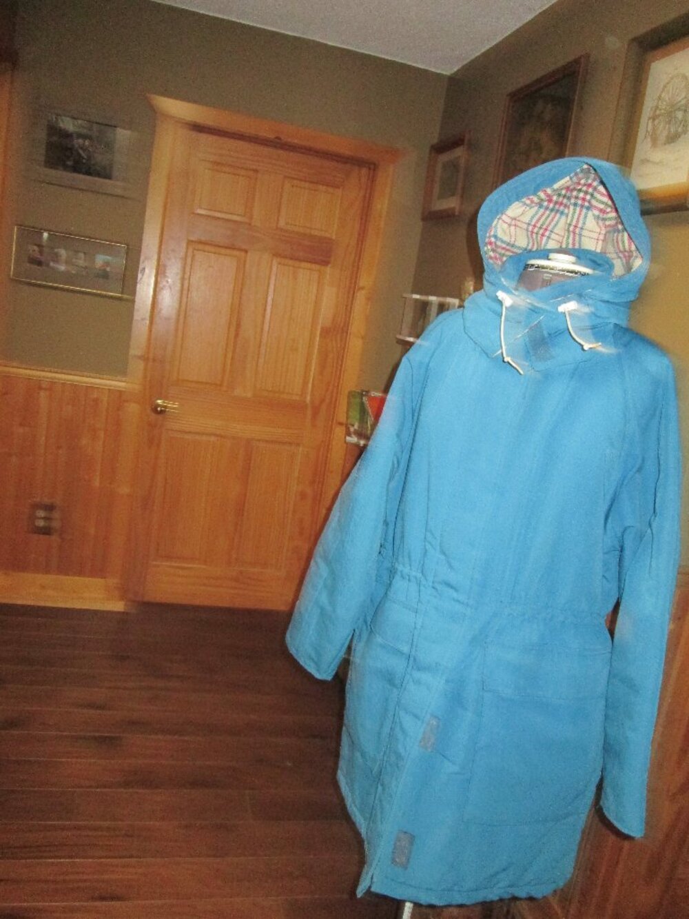Vtg woolrich women wool lined long parka hooded jacket md USA teal Lg